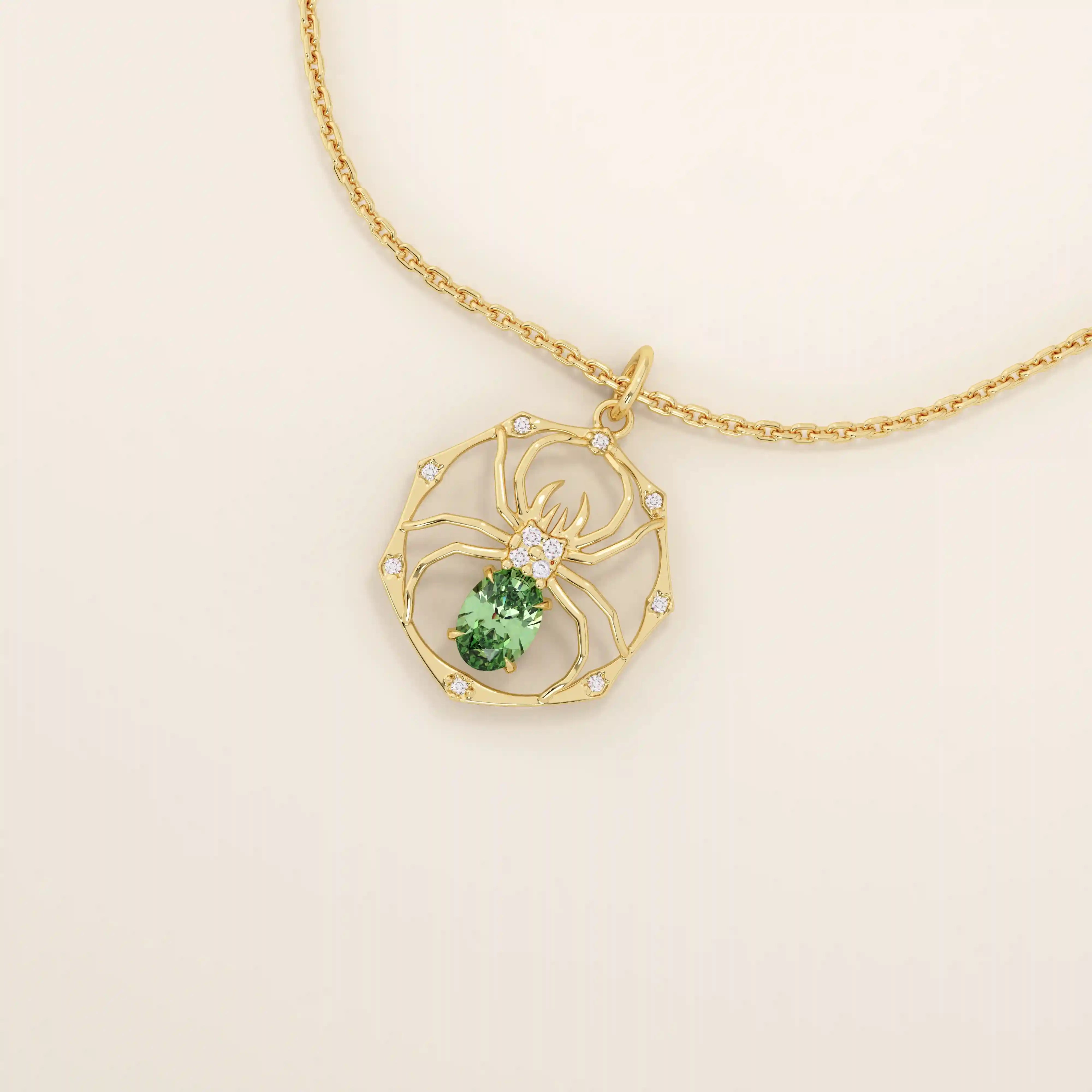 oval cut EMERALD SPIDER GOLD PENDANT