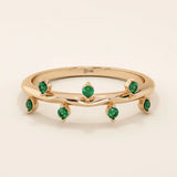 14K SOLID GOLD TINY EMERALD STACKING RING FOR WOMEN