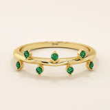 14K SOLID GOLD TINY EMERALD STACKING RING FOR WOMEN