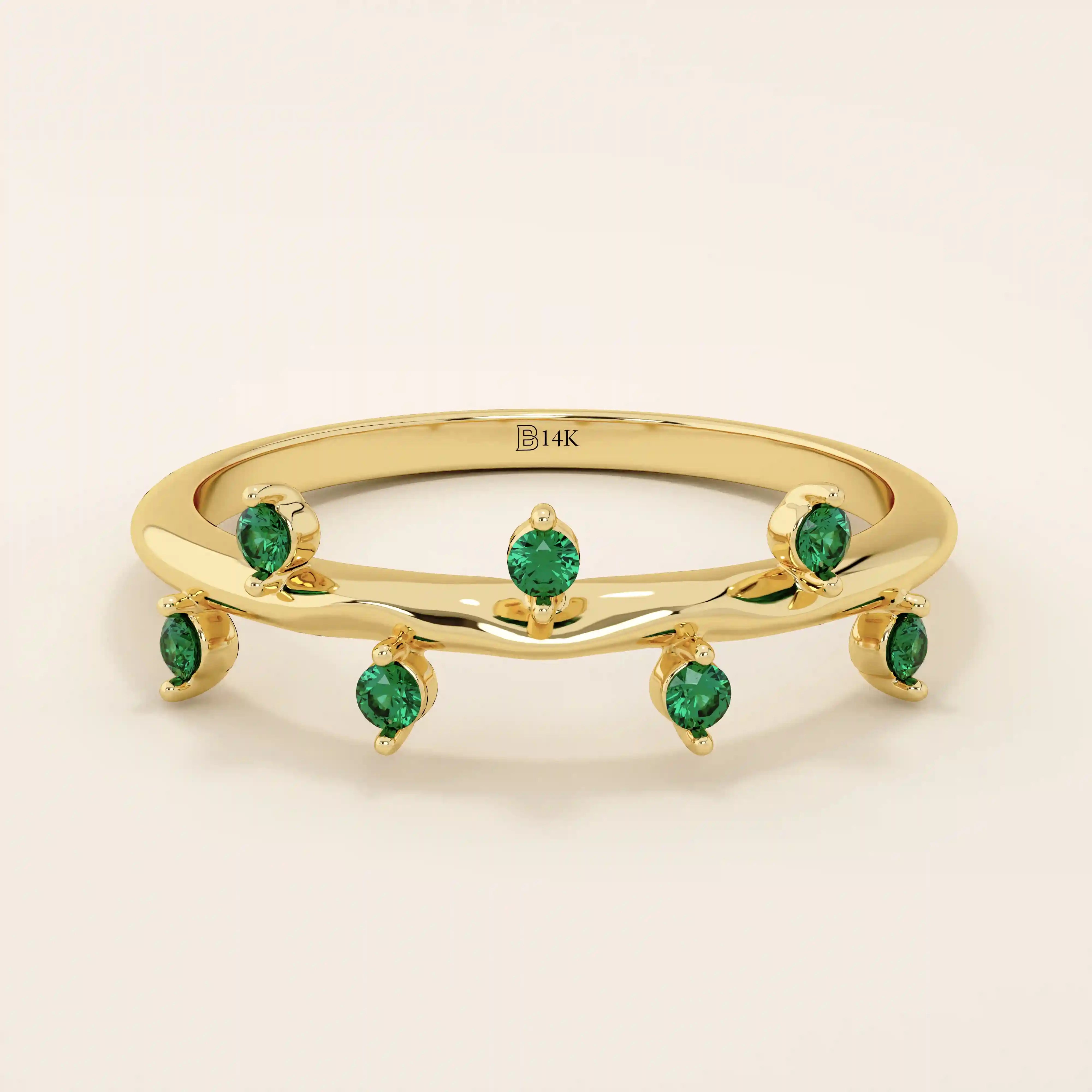 14K SOLID GOLD TINY EMERALD STACKING RING FOR WOMEN