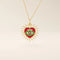 14K solid gold necklace features a beautifully detailed pink and blue enamel evil eye heart pendant