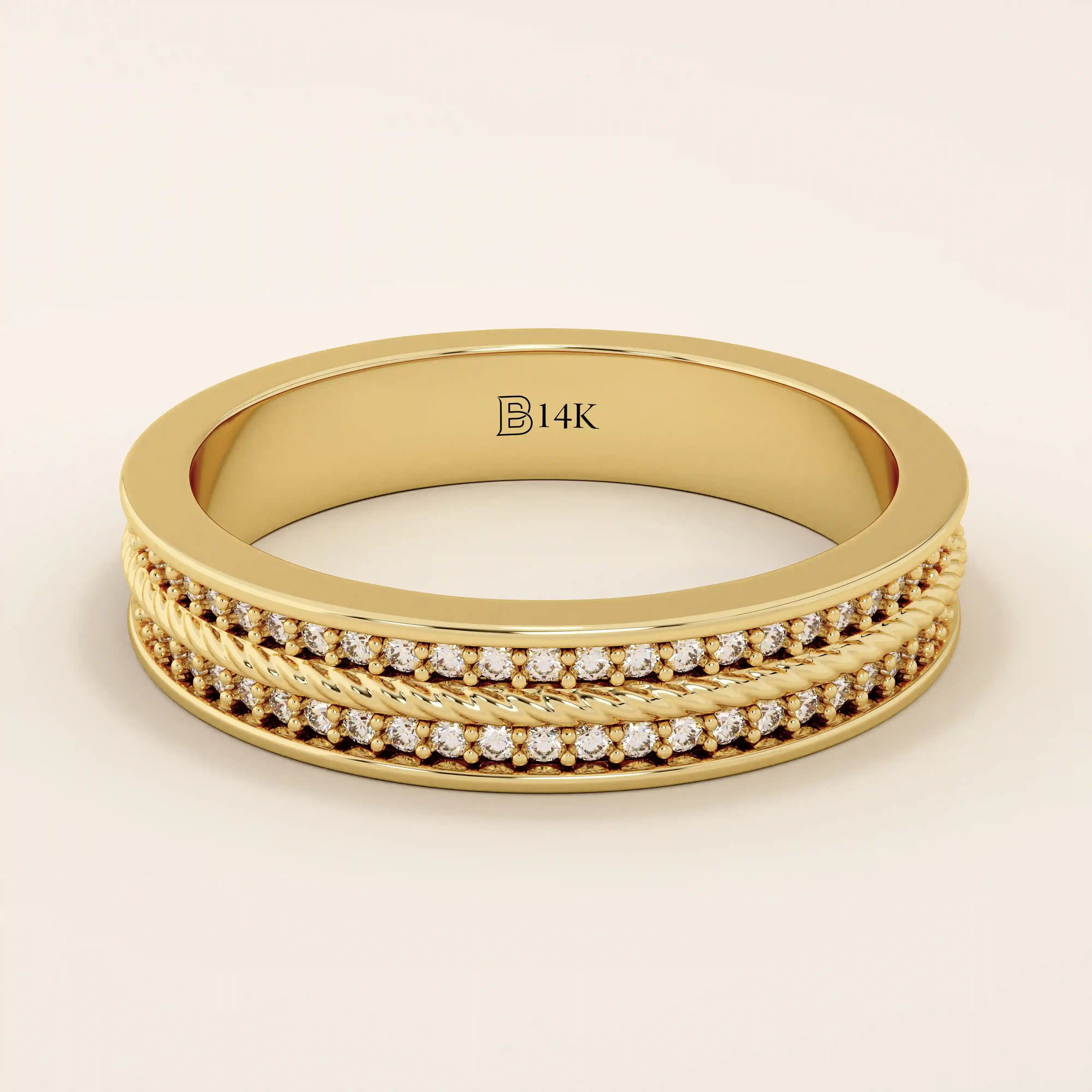 TWO ROW PAVE ETERNITY WEDDING BAND RING 14K SOLID GOLD