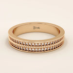 TWO ROW PAVE ETERNITY WEDDING BAND RING 14K SOLID GOLD