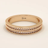 TWO ROW PAVE ETERNITY WEDDING BAND RING 14K SOLID GOLD