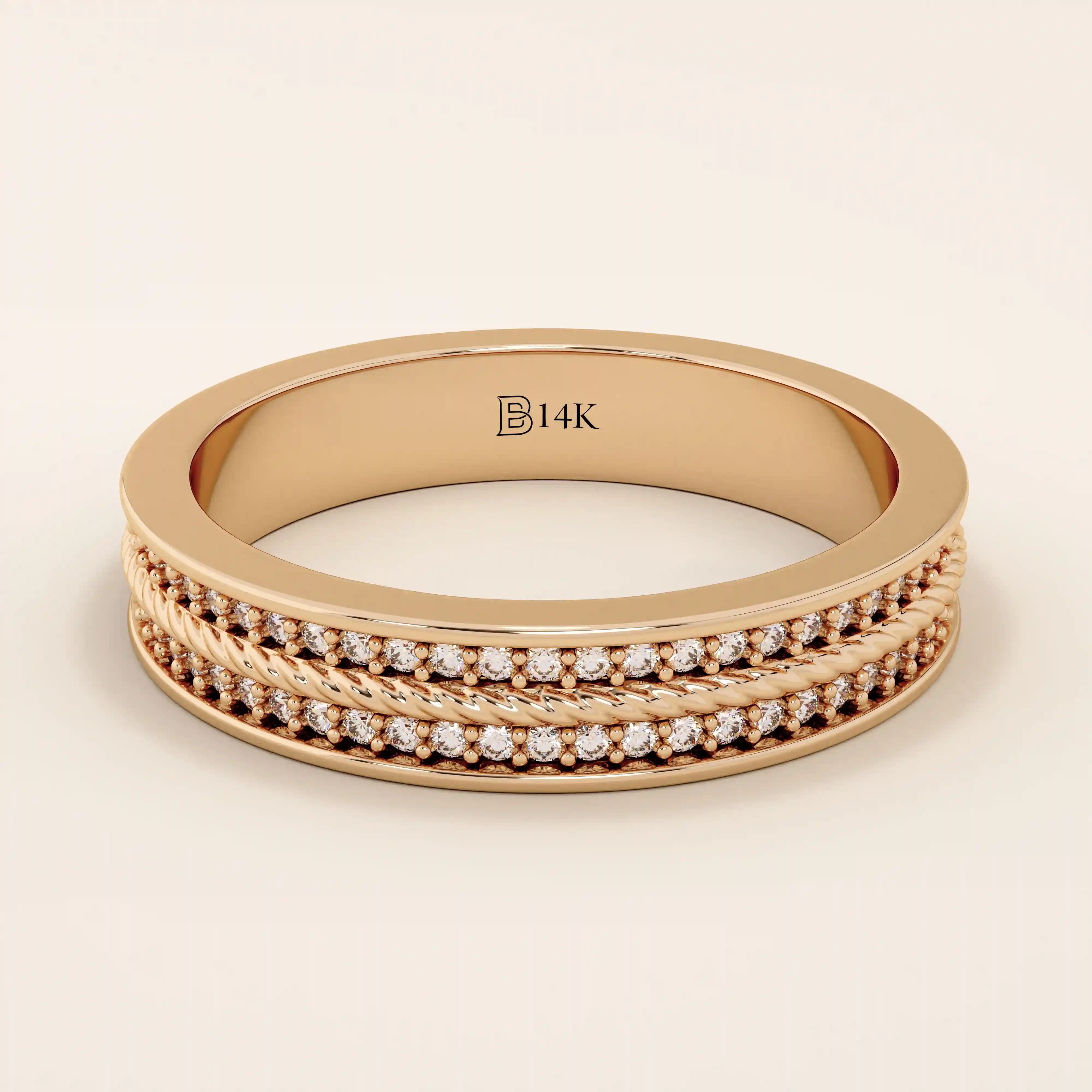 TWO ROW PAVE ETERNITY WEDDING BAND RING 14K SOLID GOLD
