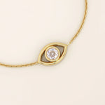 14k solid gold bezel round moissanite  evil eye ring for women