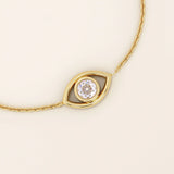 14k solid gold bezel round moissanite  evil eye ring for women