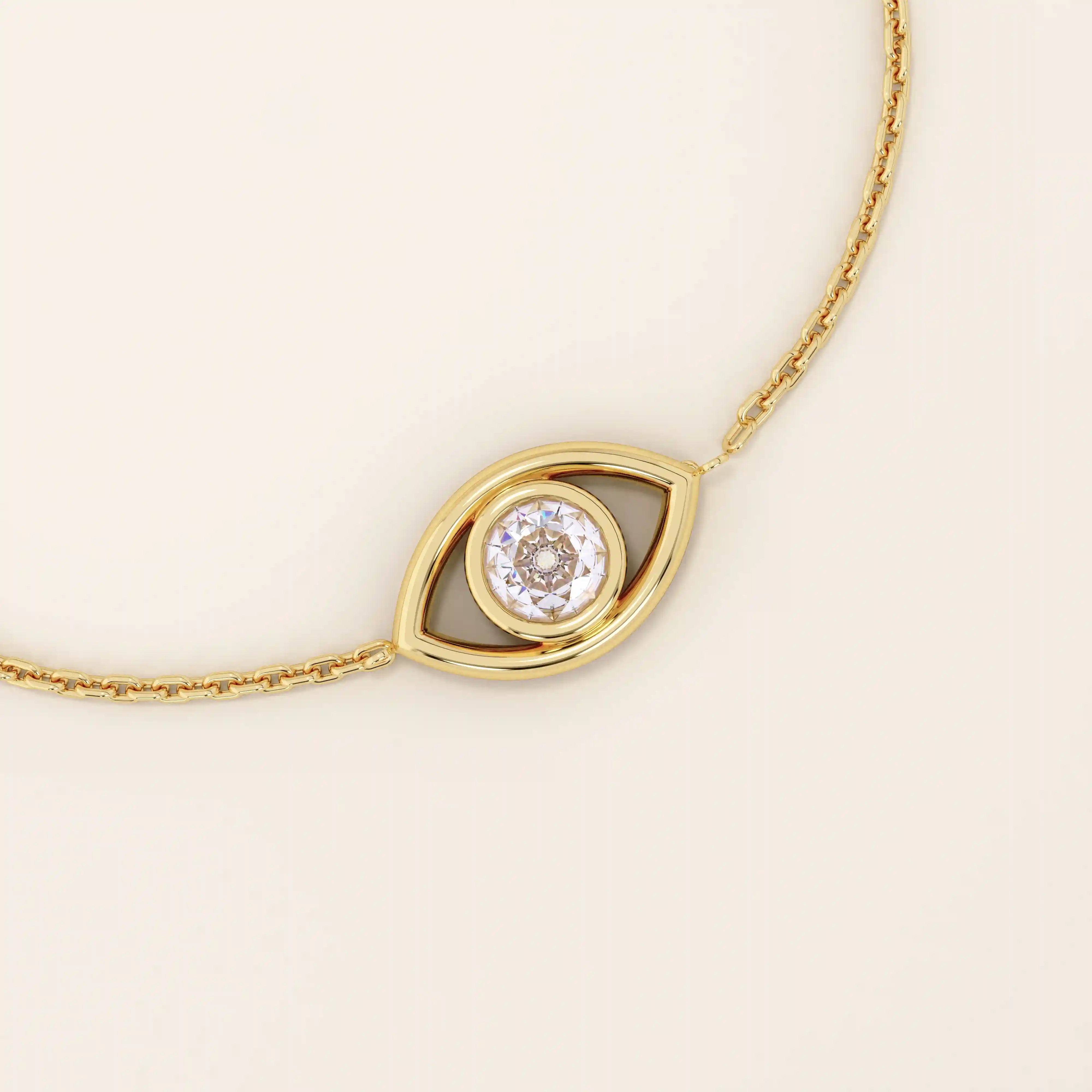 14k solid gold bezel round moissanite  evil eye ring for women