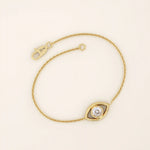14k solid gold bezel round moissanite  evil eye ring for women