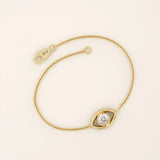 14k solid gold bezel round moissanite  evil eye ring for women