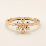 14K SOLID GOLD FLOWER DAISY STACKABLE STATEMENT RING FOR WOMEN