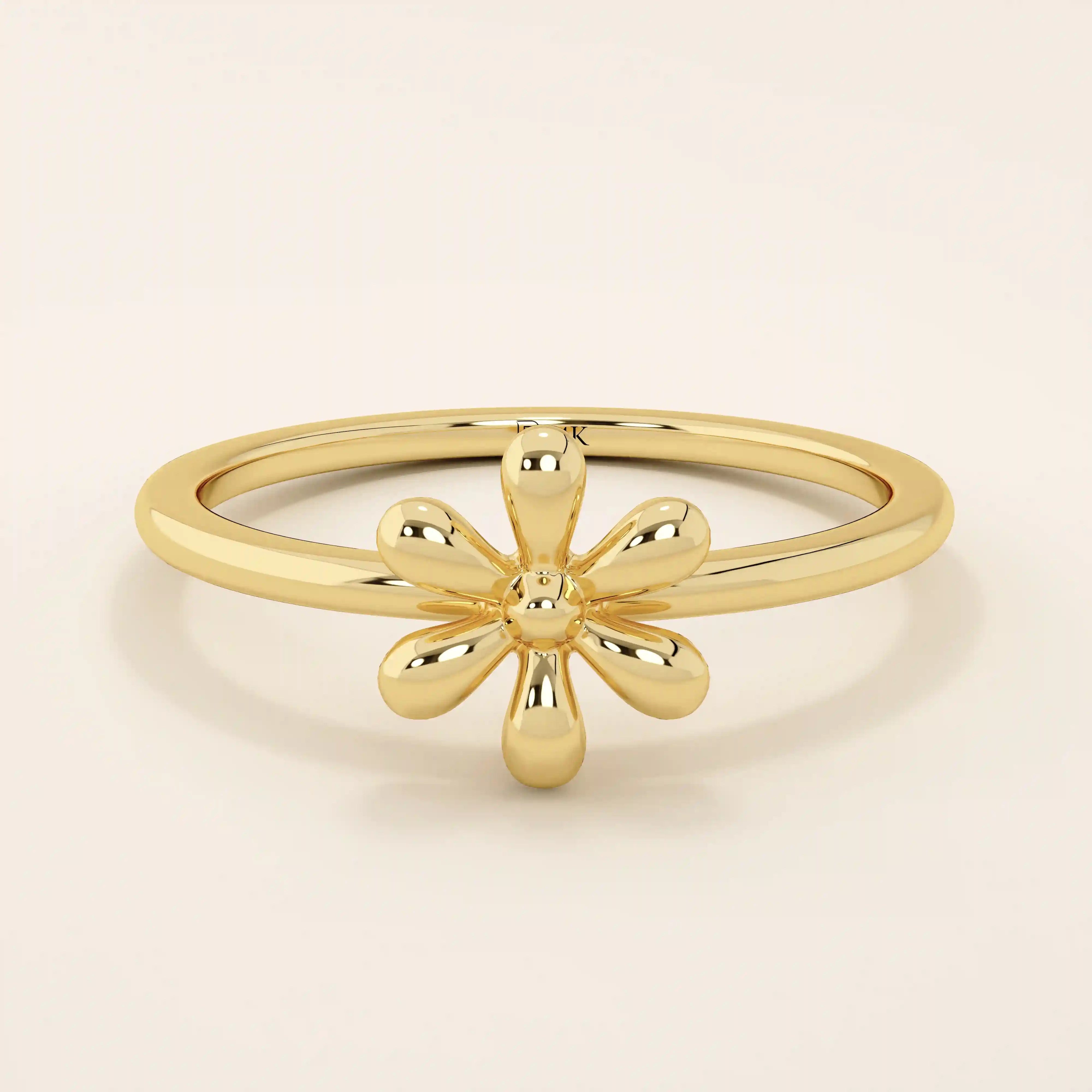 14K SOLID GOLD FLOWER DAISY STACKABLE STATEMENT RING FOR WOMEN