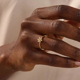 14K SOLID GOLD FLOWER DAISY STACKABLE STATEMENT RING FOR WOMEN