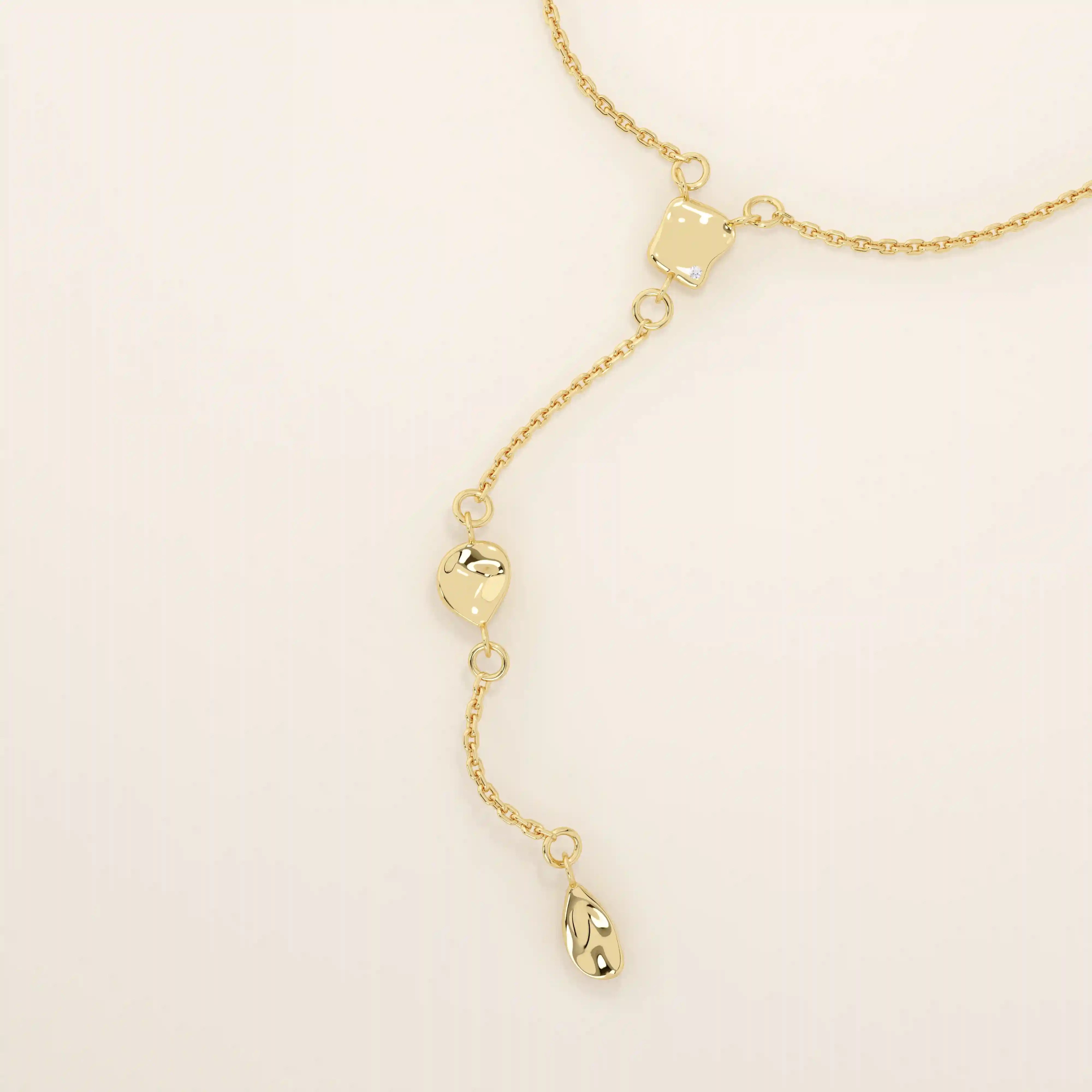 14k solid gold abstract shapes y lariat necklace with tiny moissanite for women