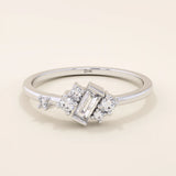 14K SOLID YELLOW GOLD  BAR SET BAGUETTE  CLUSTER STONES SMALL ENGAGEMENT RING FOR WOMEN