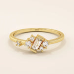 14K SOLID YELLOW GOLD  BAR SET BAGUETTE  CLUSTER STONES SMALL ENGAGEMENT RING FOR WOMEN