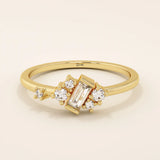 14K SOLID YELLOW GOLD  BAR SET BAGUETTE  CLUSTER STONES SMALL ENGAGEMENT RING FOR WOMEN