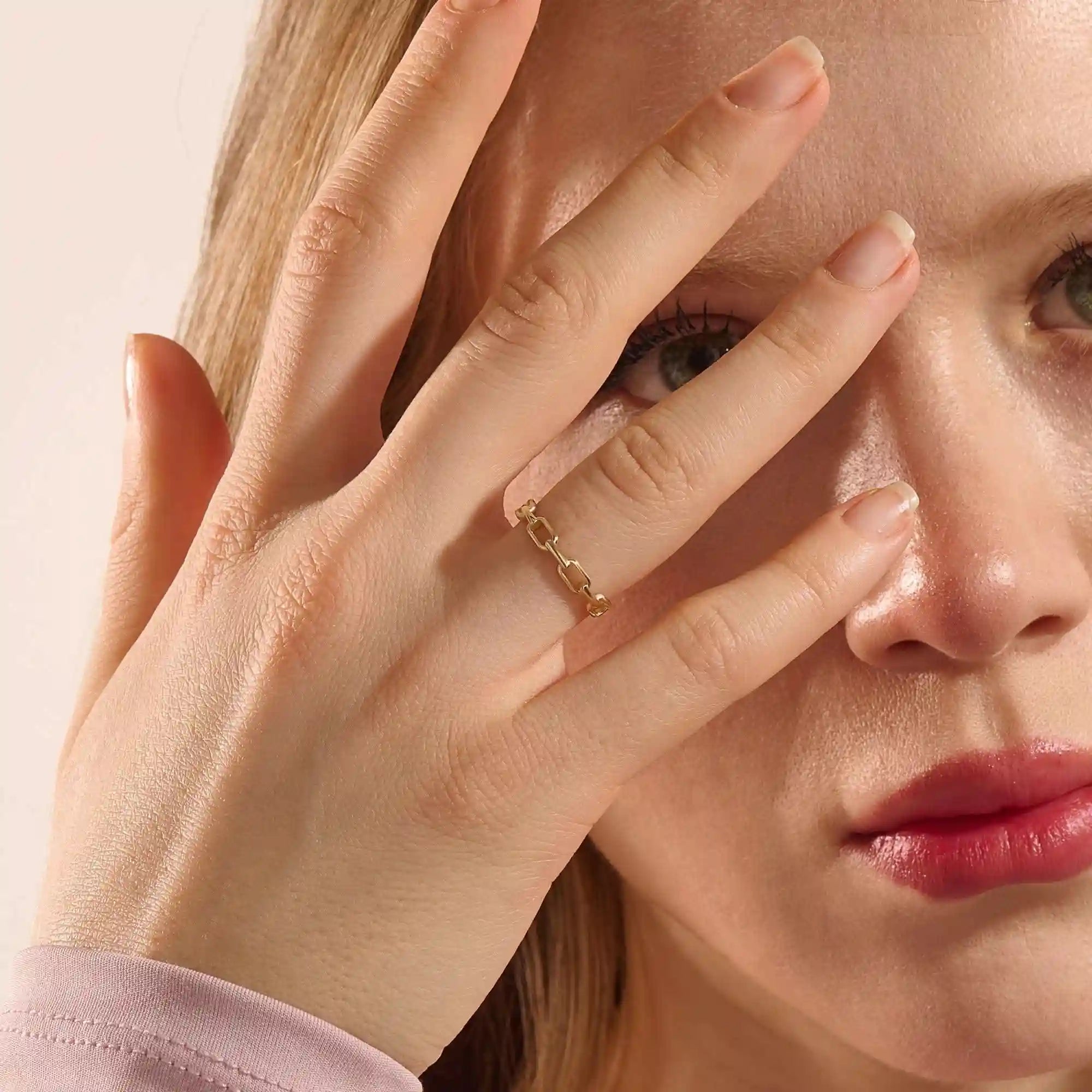 STACKABLE SIMPLE PLAIN CHAIN RING IN 14K SOLID YELLOW GOLD FOR WOMEN