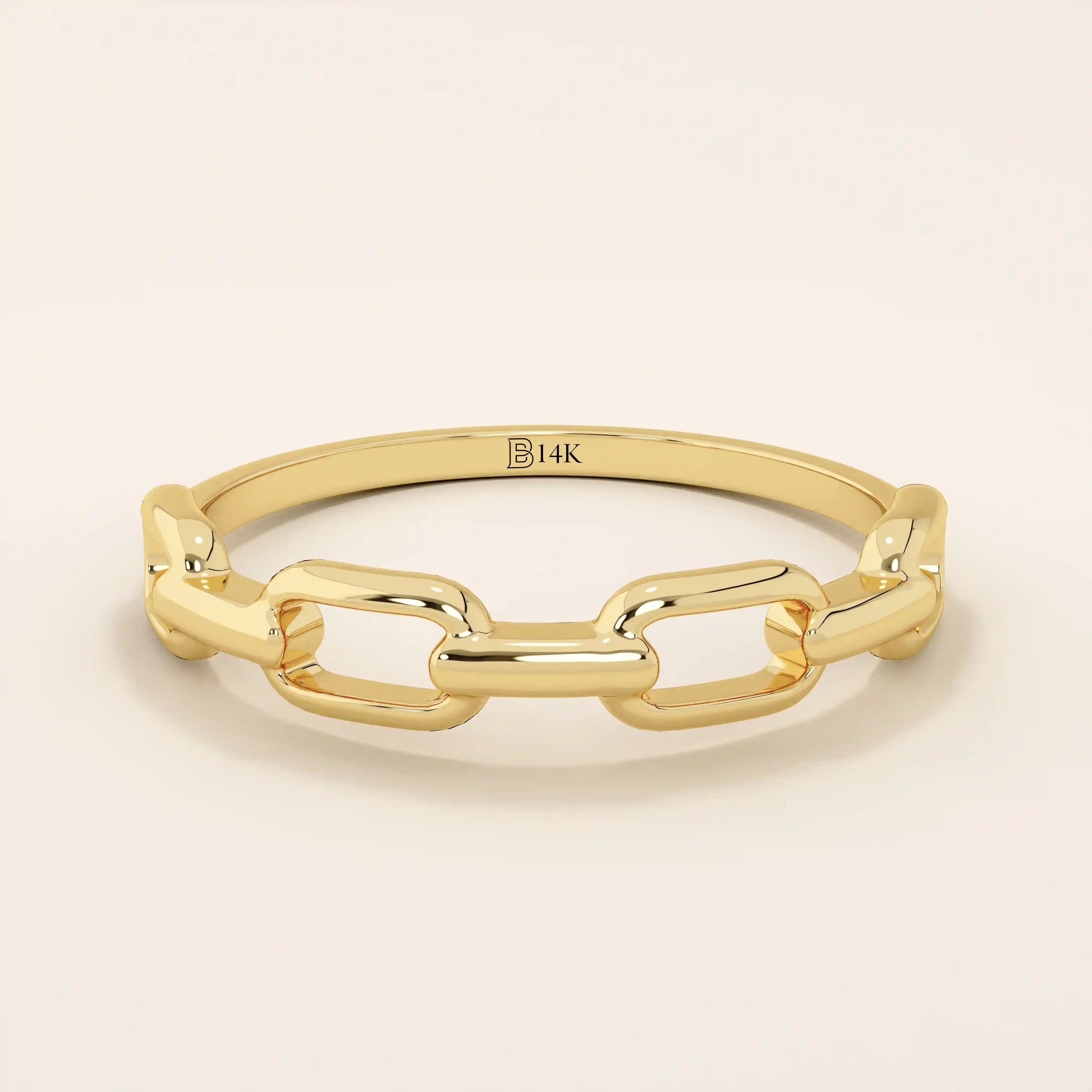 STACKABLE SIMPLE PLAIN CHAIN RING IN 14K SOLID YELLOW GOLD FOR WOMEN