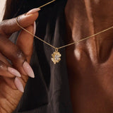 14k solid gold pave moissanite foyr leaf clover pendant necklace for women