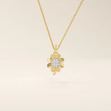 14k solid gold pave moissanite foyr leaf clover pendant necklace for women