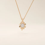 14k solid gold pave moissanite foyr leaf clover pendant necklace for women