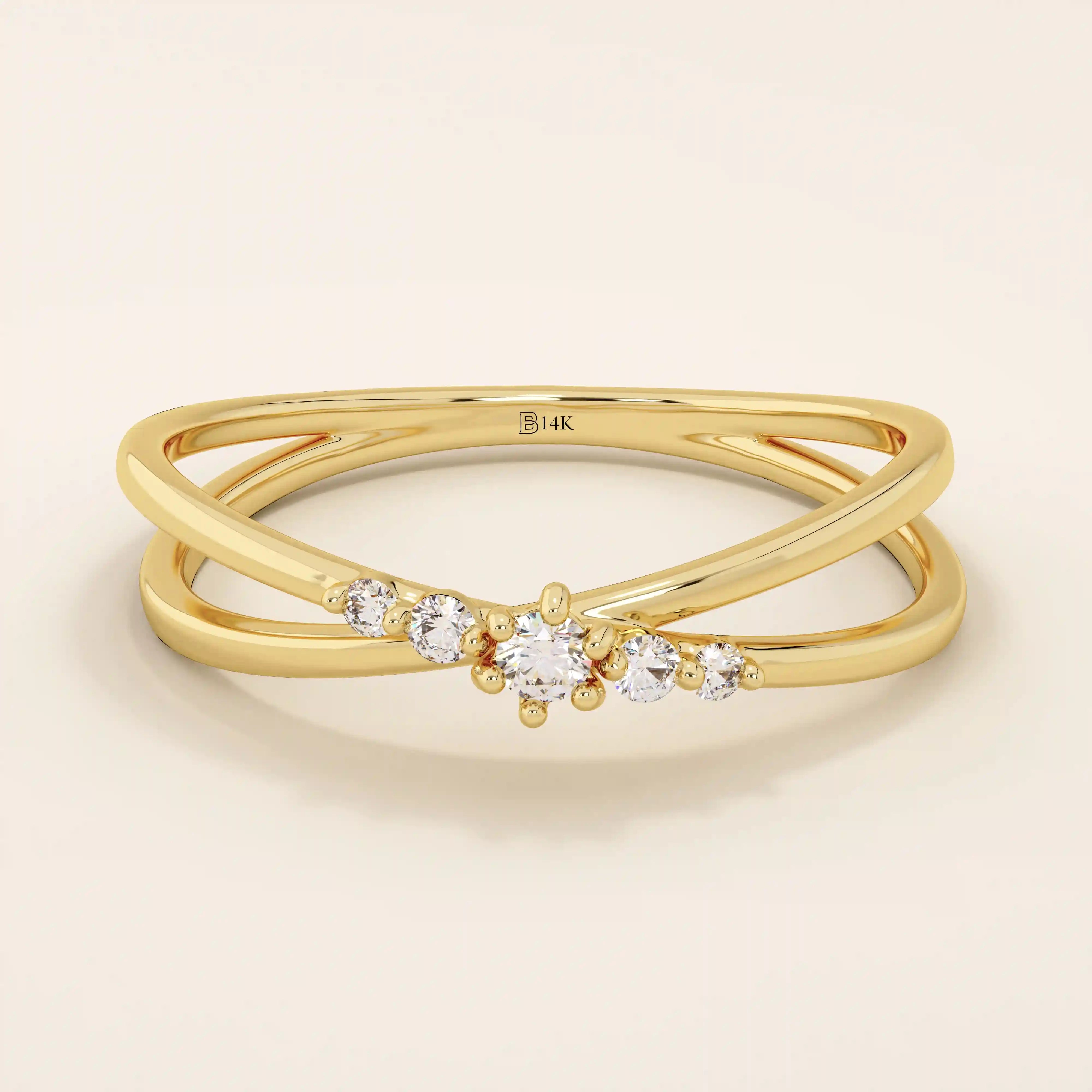 SLIM BAND CROSS RING 5 CUBIC ZIRCONIA STATEMENT STACKING RING