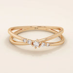SLIM BAND CROSS RING 5 CUBIC ZIRCONIA STATEMENT STACKING RING