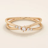 SLIM BAND CROSS RING 5 CUBIC ZIRCONIA STATEMENT STACKING RING