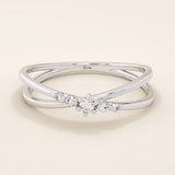 SLIM BAND CROSS RING 5 CUBIC ZIRCONIA STATEMENT STACKING RING