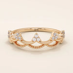 14K SOLID GOLD WAVY CROWN RING PAVE WITH MOISSANITE STONES FOR WOMEN