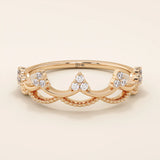 14K SOLID GOLD WAVY CROWN RING PAVE WITH MOISSANITE STONES FOR WOMEN