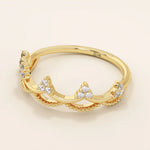 14K SOLID GOLD WAVY CROWN RING PAVE WITH MOISSANITE STONES FOR WOMEN