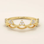 14K SOLID GOLD WAVY CROWN RING PAVE WITH MOISSANITE STONES FOR WOMEN