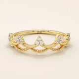 14K SOLID GOLD WAVY CROWN RING PAVE WITH MOISSANITE STONES FOR WOMEN