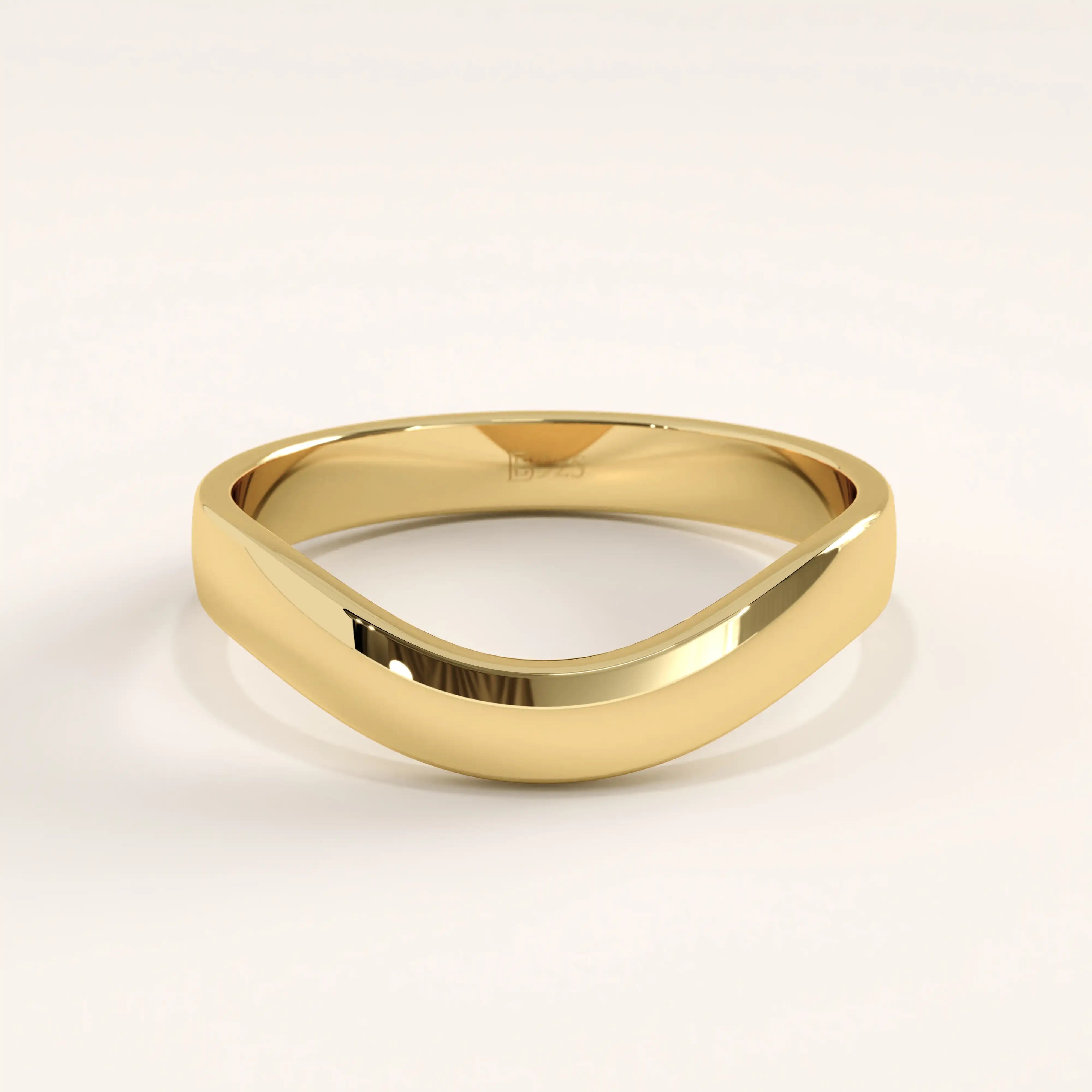 14k gold vermeil curve band ring with a smooth polished finish and gentle wave design, elegant minimalist stacking ring for women.
