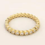 14K SOLID YELLOW GOLD DOT CIRCLE BEZEL WEDDING STACKING RING FOR WOMEN