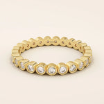 14K SOLID YELLOW GOLD DOT CIRCLE BEZEL WEDDING STACKING RING FOR WOMEN