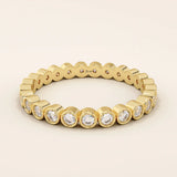 14K SOLID YELLOW GOLD DOT CIRCLE BEZEL WEDDING STACKING RING FOR WOMEN