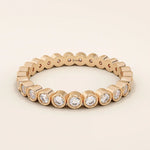 14K SOLID YELLOW GOLD DOT CIRCLE BEZEL WEDDING STACKING RING FOR WOMEN