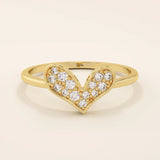 heart shape statement ring pave with moissanite stones in 14k solid gold for women
