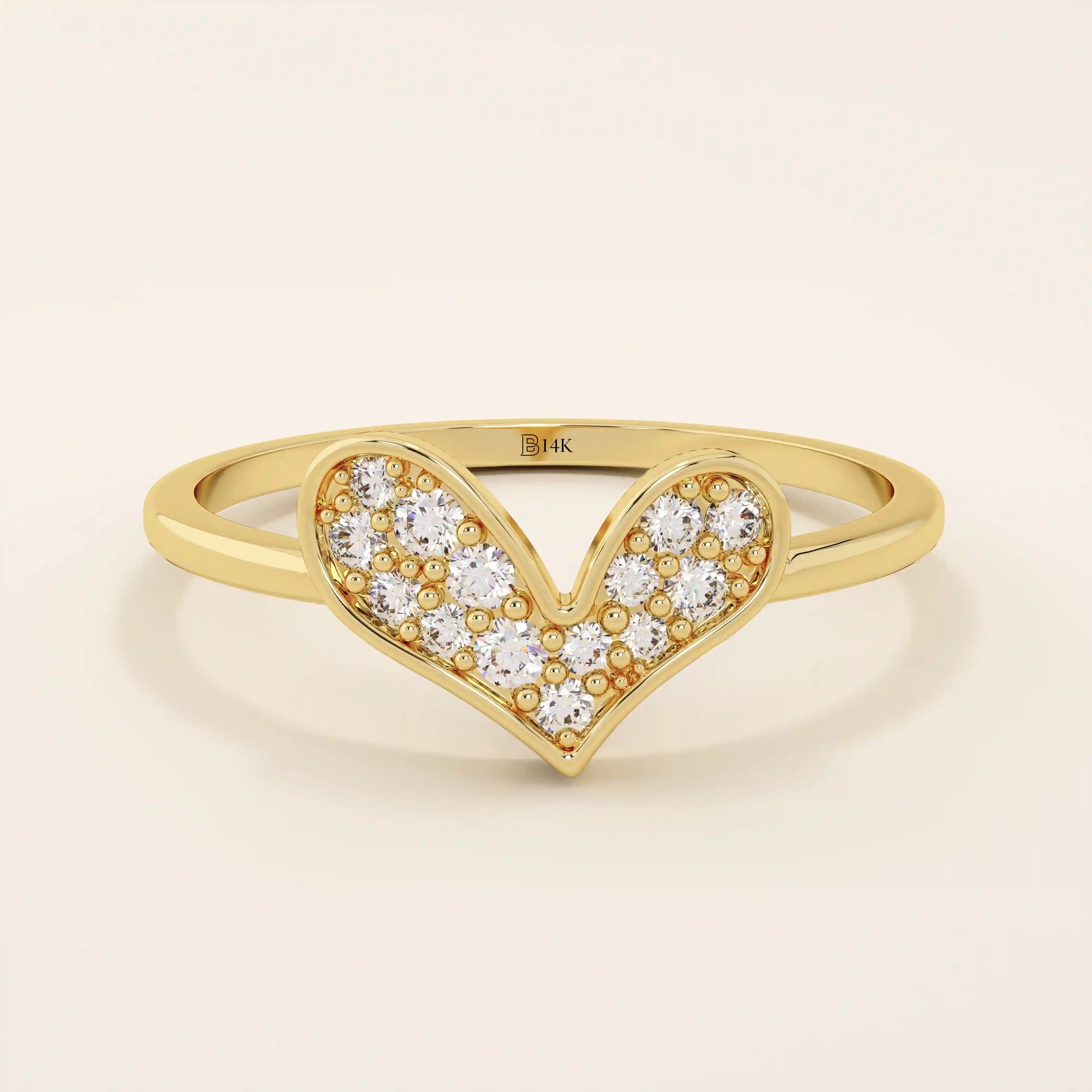 heart shape statement ring pave with moissanite stones in 14k solid gold for women
