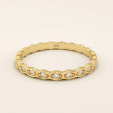 14K SOLID YELLOW GOLD SLIM BAND STACKABLE HIVE WEDDING RING FOR WOMEN