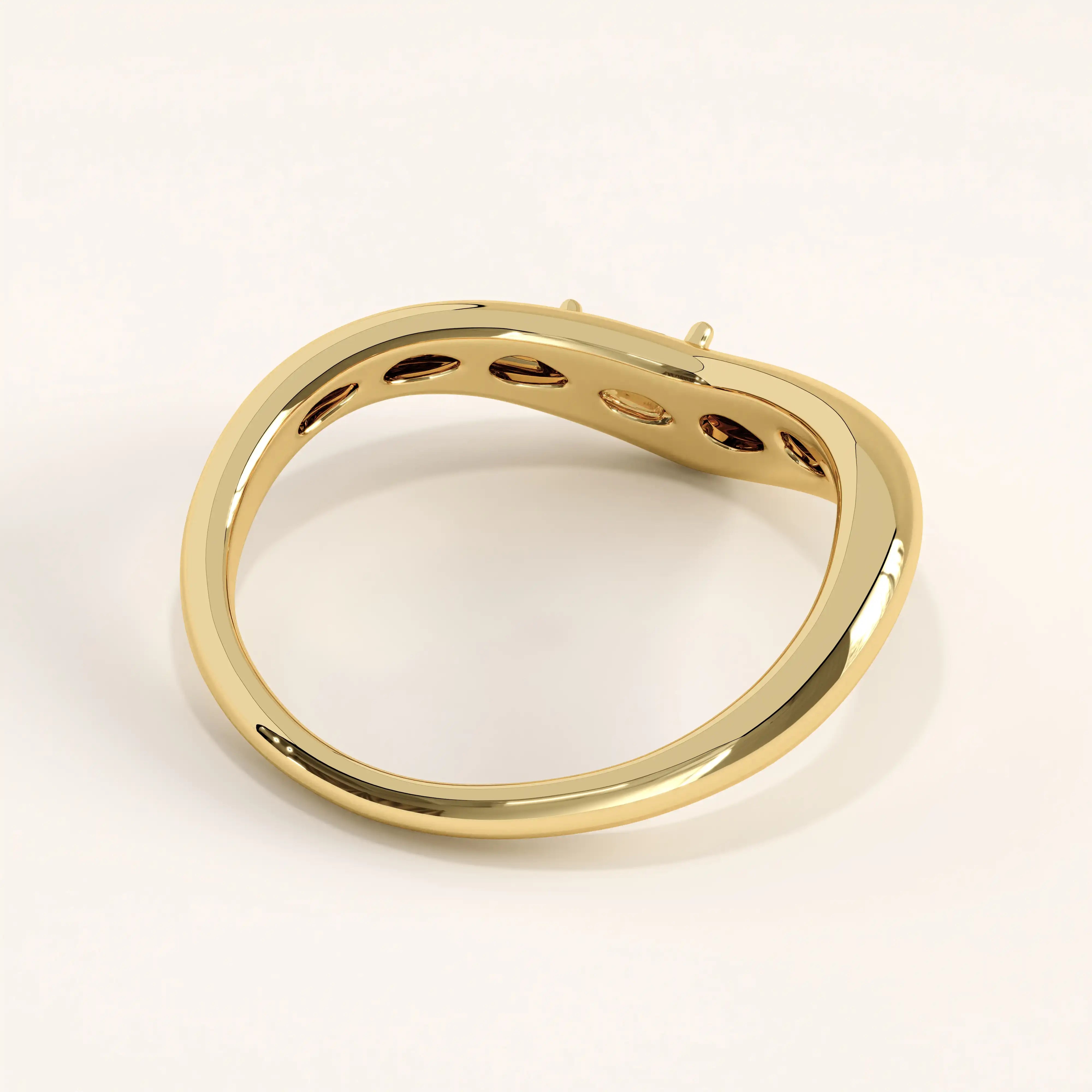 Side view of 14k gold vermeil pear curve ring highlighting its fluid shape and the subtle brilliance of the pear-cut gemstone.
