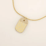 14K SOLID GOLD RECTANGLE TAG PENDANT NECKLACE WITH SCATTERED PAVE TINY MOISSANITE STONES FOR WOMEN