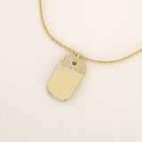 14K SOLID GOLD RECTANGLE TAG PENDANT NECKLACE WITH SCATTERED PAVE TINY MOISSANITE STONES FOR WOMEN