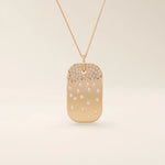 14K SOLID GOLD RECTANGLE TAG PENDANT NECKLACE WITH SCATTERED PAVE TINY MOISSANITE STONES FOR WOMEN