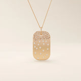 14K SOLID GOLD RECTANGLE TAG PENDANT NECKLACE WITH SCATTERED PAVE TINY MOISSANITE STONES FOR WOMEN
