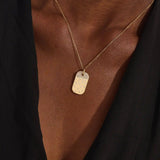 14K SOLID GOLD RECTANGLE TAG PENDANT NECKLACE WITH SCATTERED PAVE TINY MOISSANITE STONES FOR WOMEN
