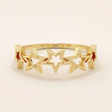 14K SOLID YELLOW GOLD 5 STARS STACKING STATEMENT RING FOR WOMAN